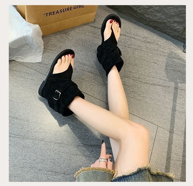 8192 suede thong boot sandal with side buckle strap - Image 4